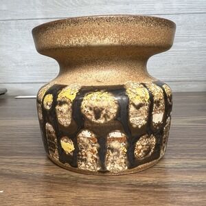 VTG Lapid Israel Pottery Vase Handpainted Sara L Brutalist MCM Israeli Art